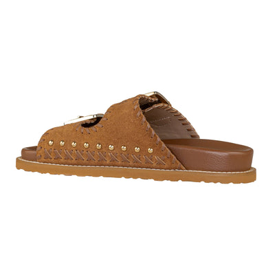 CORAL BLUE SANDAL SLIDE ETHNIC STITCHING TAN