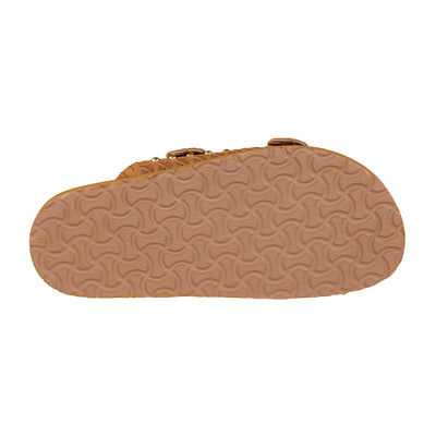 CORAL BLUE SANDAL SLIDE ETHNIC STITCHING TAN