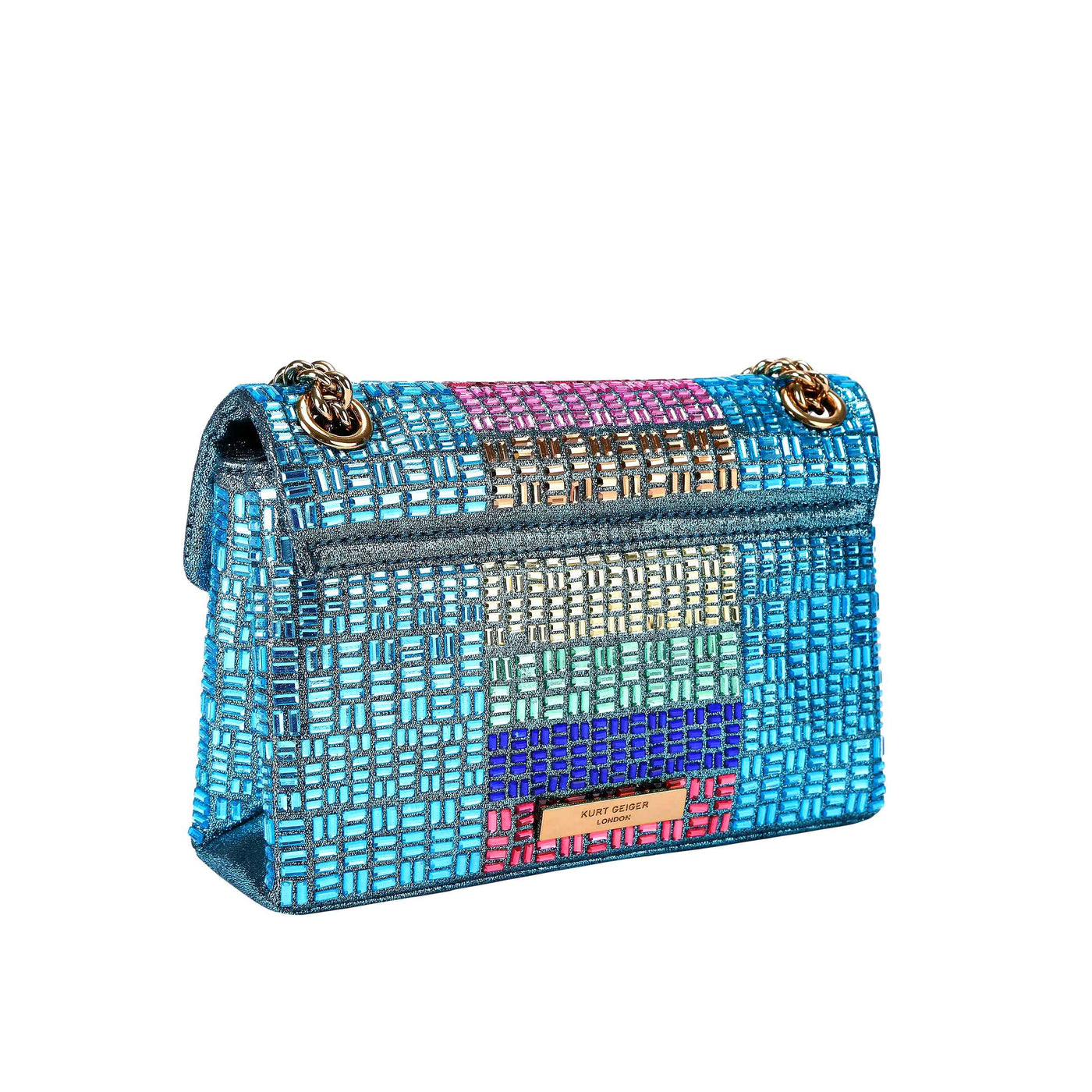 KURT GEIGER LONDON MINI CRYSTALS KENSINGTON TURQUOISE BAG