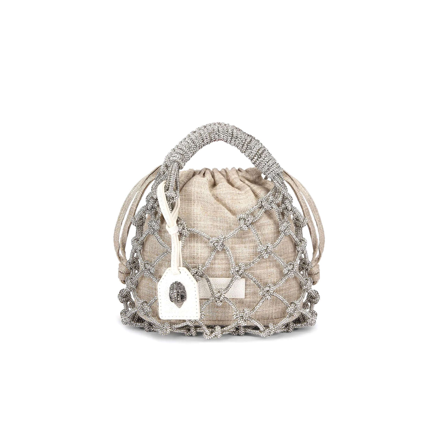 KURT GEIGER LONDON SMALL MACRAME CRYSTAL BAG SILVER