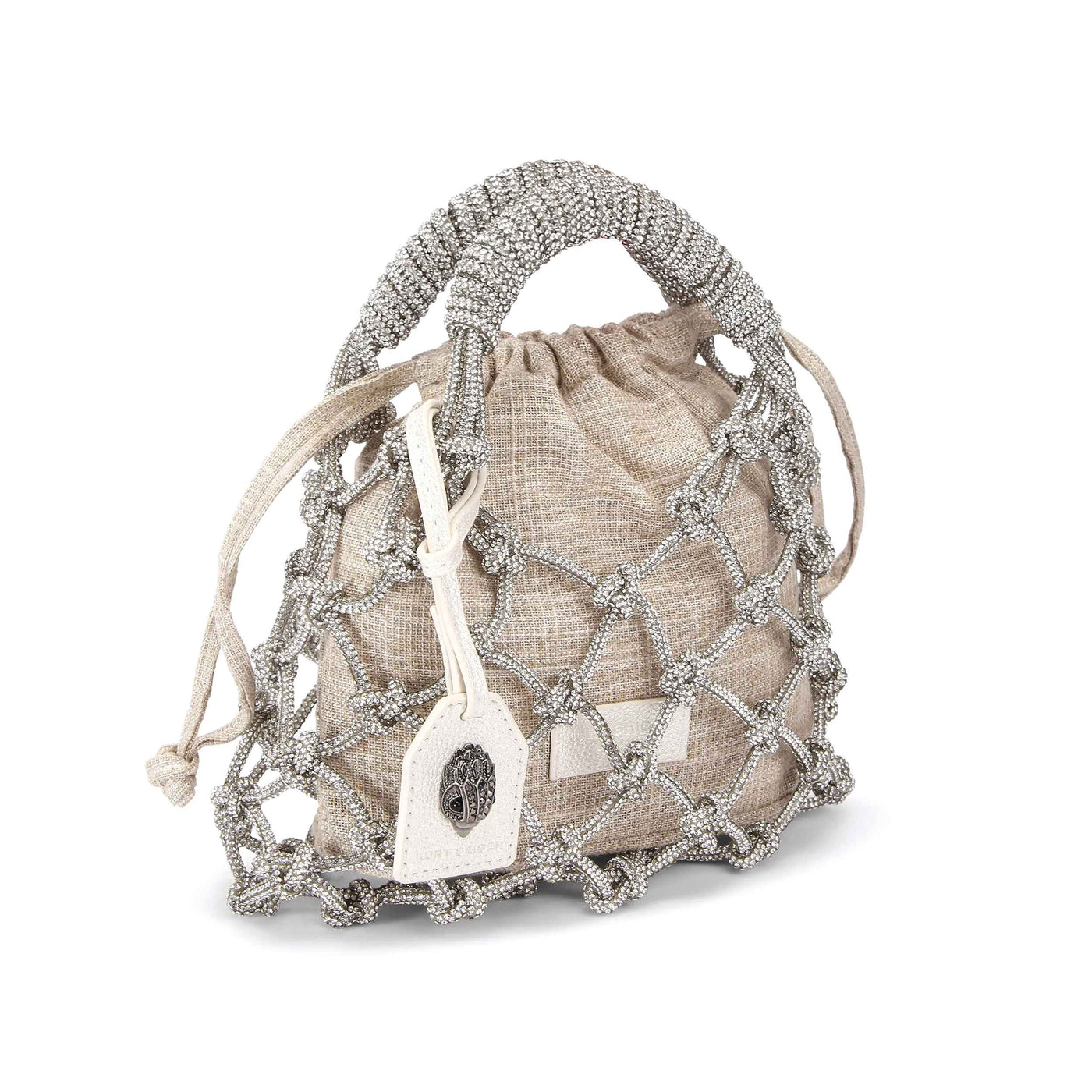 KURT GEIGER LONDON SMALL MACRAME CRYSTAL BAG SILVER