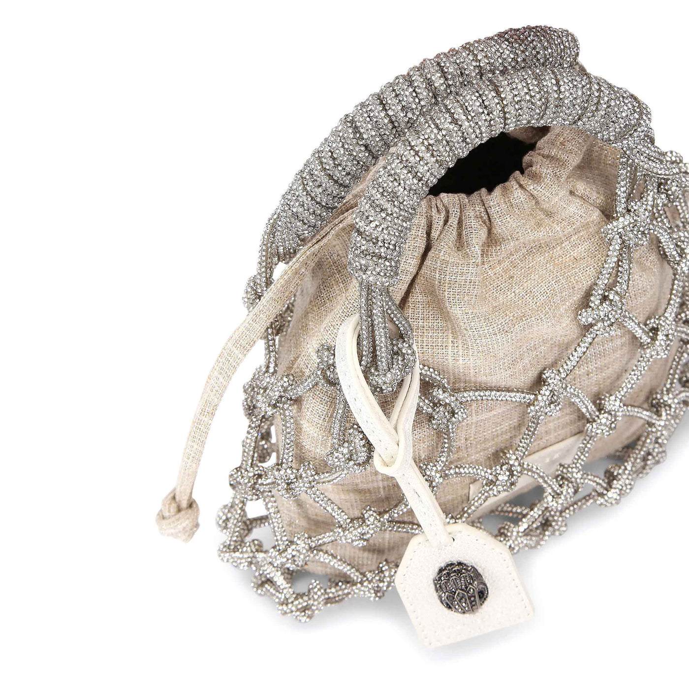 KURT GEIGER LONDON SMALL MACRAME CRYSTAL BAG SILVER