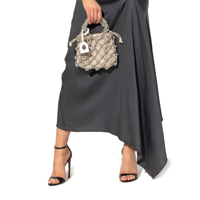 KURT GEIGER LONDON SMALL MACRAME CRYSTAL BAG SILVER