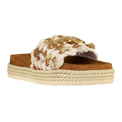 MOU MONOBAND ROPE SANDAL FRINGES BEIGE