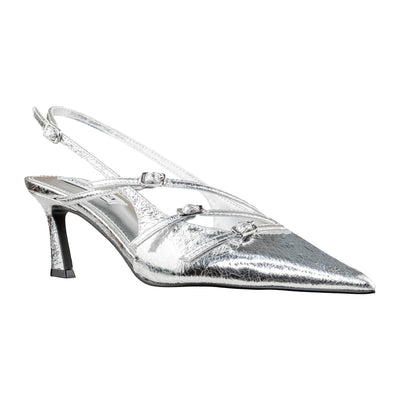STEVE MADDEN SLINGBACK LIANA SILVER CRINKLE