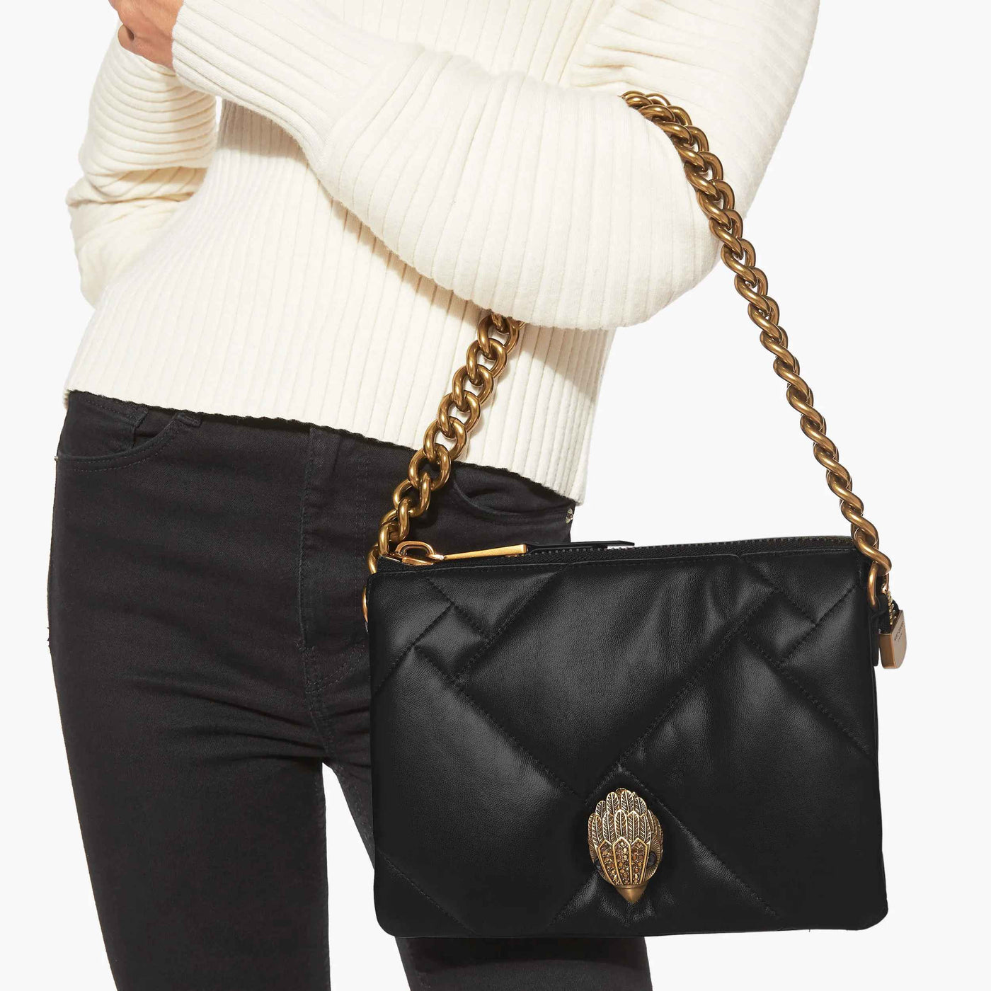KURT GEIGER LONDON KENSINGTON PUFF 3 POUCH LEATHER BLACK BAG