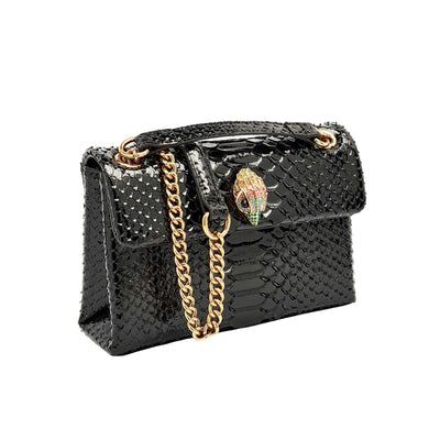 KURT GEIGER LONDON LEATHER MD KENSINGTON SNAKE PRINT BLACK