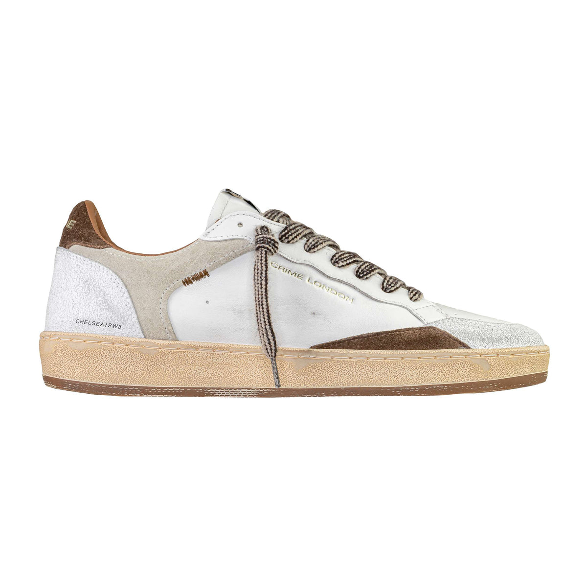 Sneaker uomo Crime London Chelsea White in pelle e camoscio con effetto craquelé - Loggi Shop