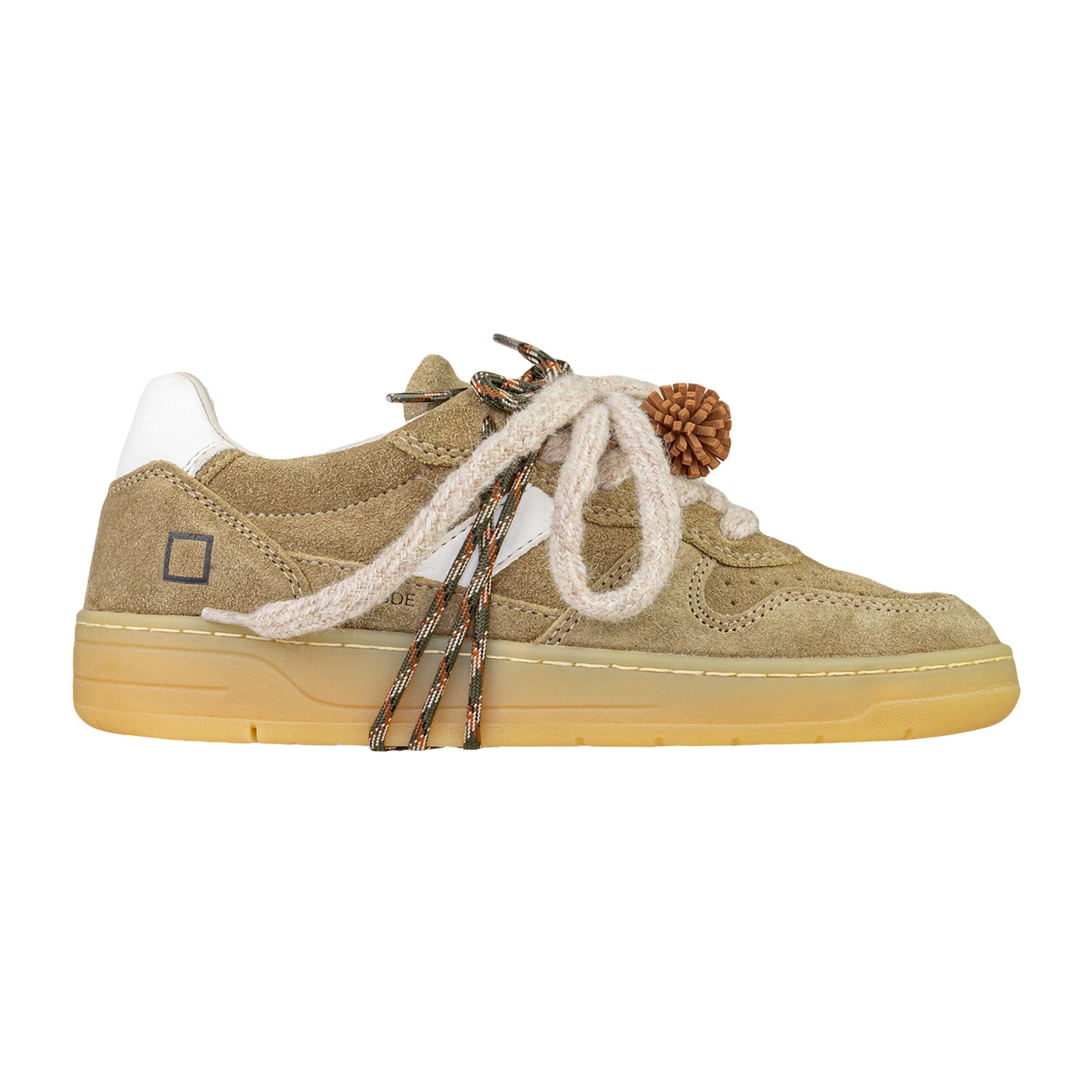 Sneaker donna D.A.T.E. Court 2.0 Suede Camel in camoscio con doppio laccio e tacco 4cm - Loggi Shop