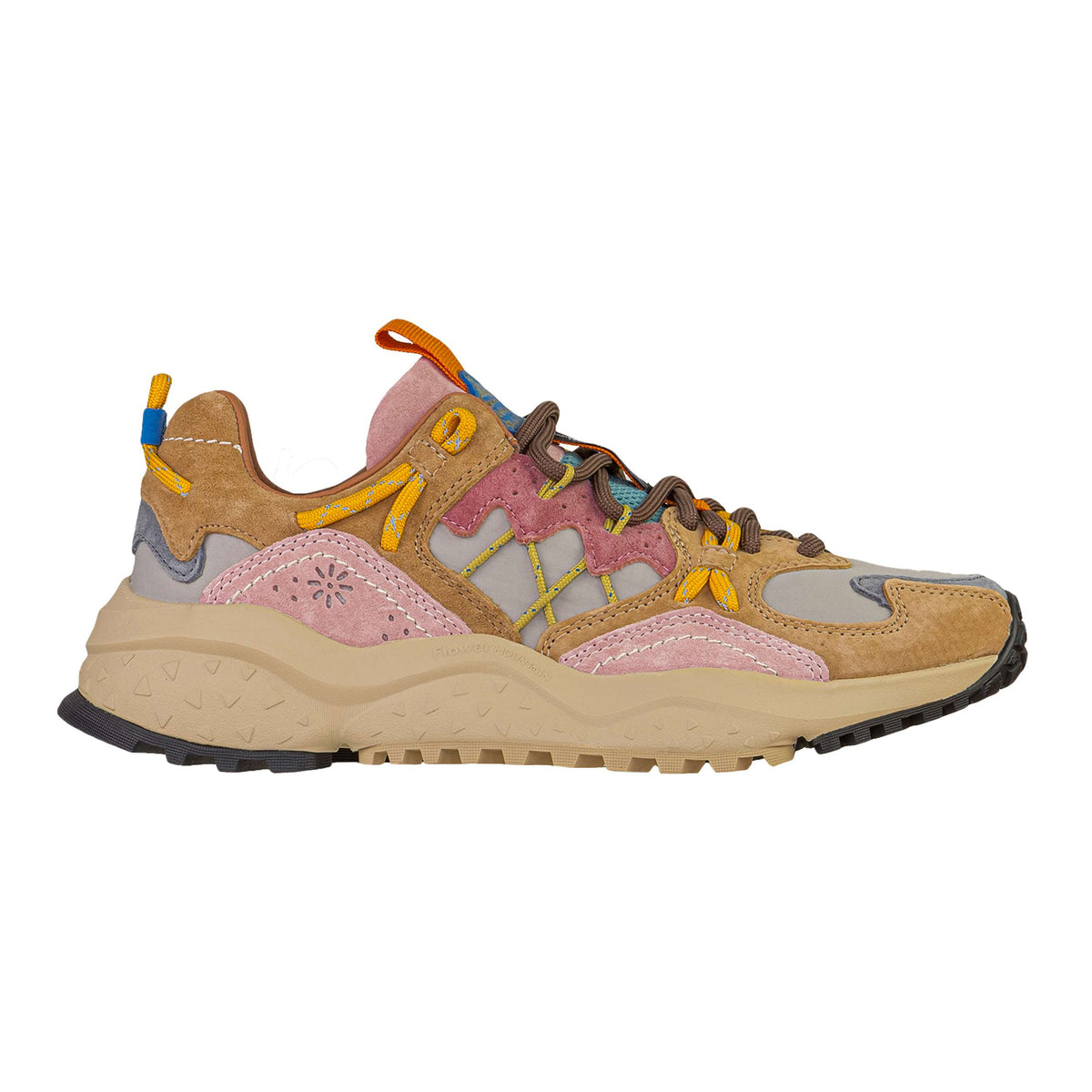 Sneaker donna Flower Mountain Yamabushi Cognac Taupe Pink 1D26 in suede e nylon - Loggi Shop