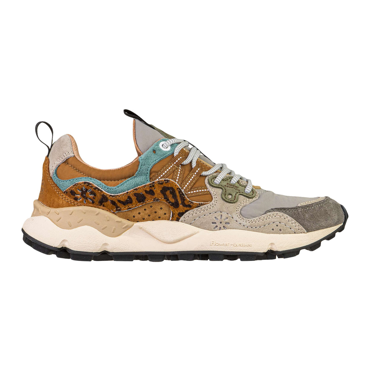 Sneaker donna Flower Mountain Yamano 3 Taupe Beige Copper 3D21 in suede e pony hair maculato - Loggi Shop
