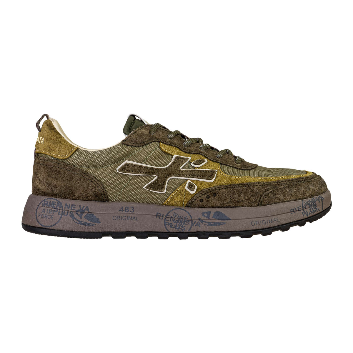 Sneakers uomo Premiata Nous 8463 verde militare in suede e tessuto - Loggi Shop San Benedetto del Tronto
