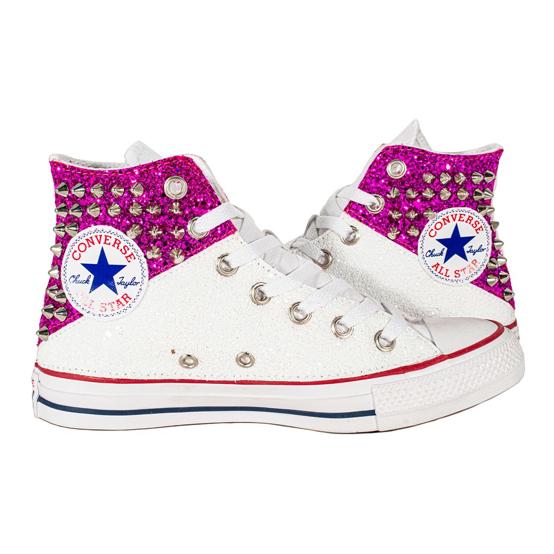 CONVERSE PERSONALIZZATE BIANCA+FUXIA VOLANS