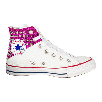 CONVERSE PERSONALIZZATE BIANCA+FUXIA VOLANS
