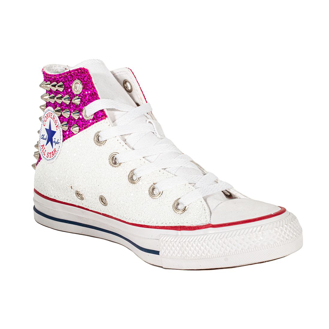 CONVERSE PERSONALIZZATE BIANCA+FUXIA VOLANS