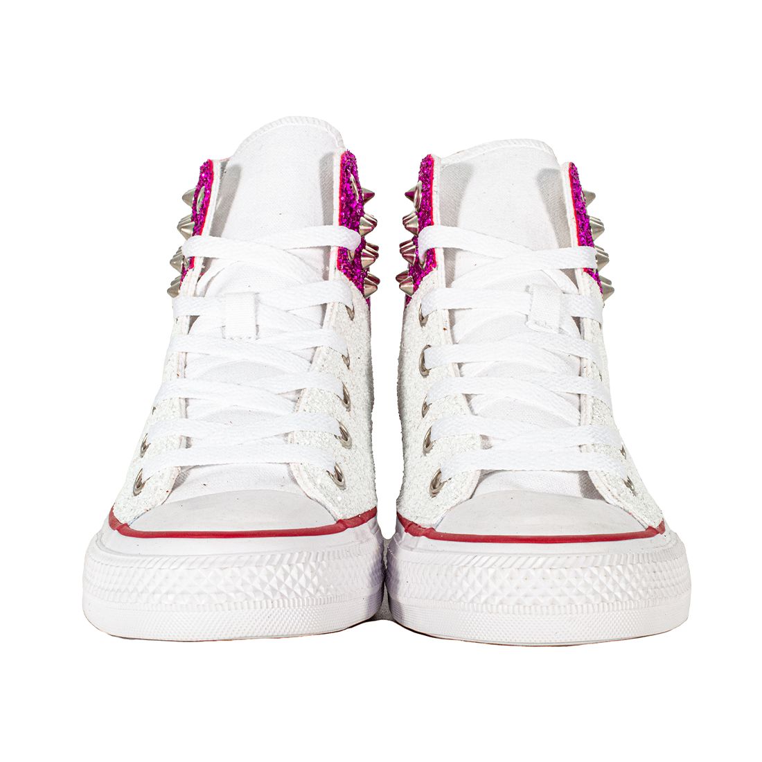 CONVERSE PERSONALIZZATE BIANCA+FUXIA VOLANS