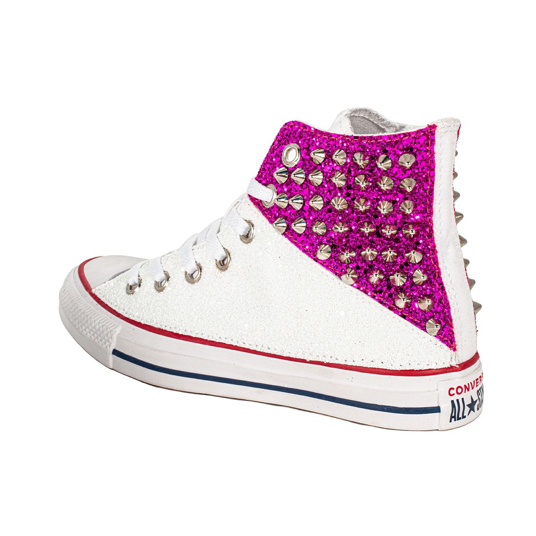 CONVERSE PERSONALIZZATE BIANCA+FUXIA VOLANS