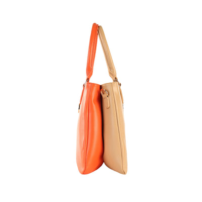 LA CARRIE HARVEY BIC. BELLOWS SHOPPER LIGHT CUOIO/CORAL LTHR BAG