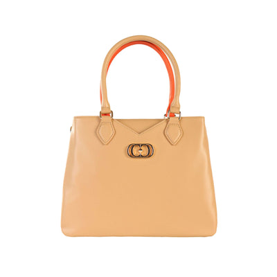 LA CARRIE HARVEY BIC. BELLOWS SHOPPER LIGHT CUOIO/CORAL LTHR BAG